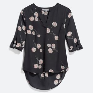 Black Floral Daniel Rainn Koda Split Neck Blouse